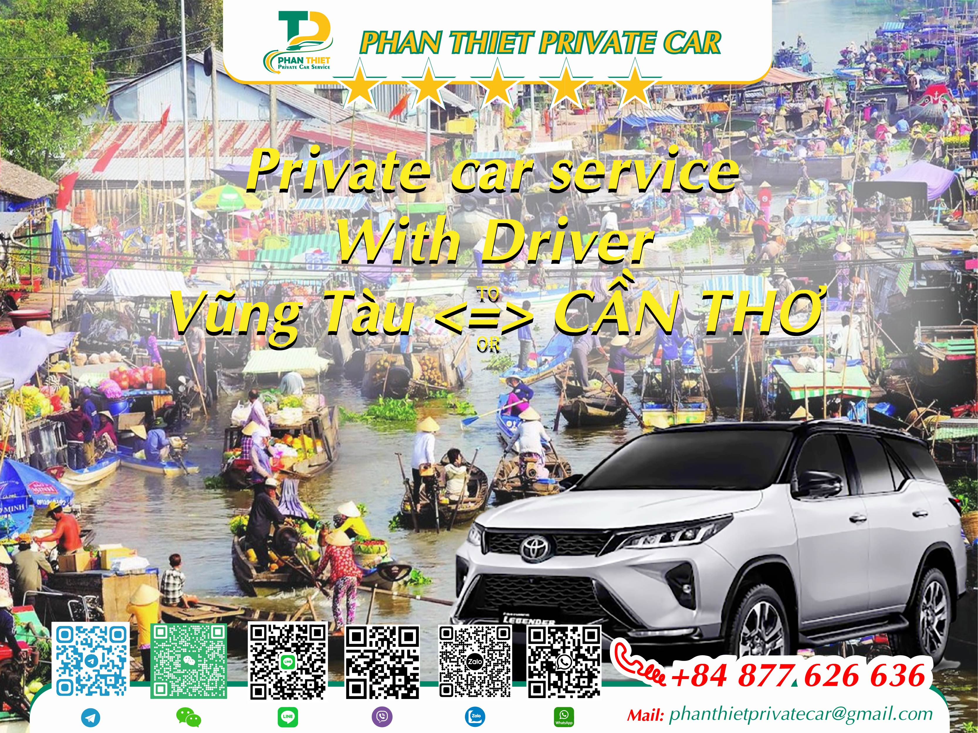 Car rental Vung Tau <=> Can Tho (private car with driver)